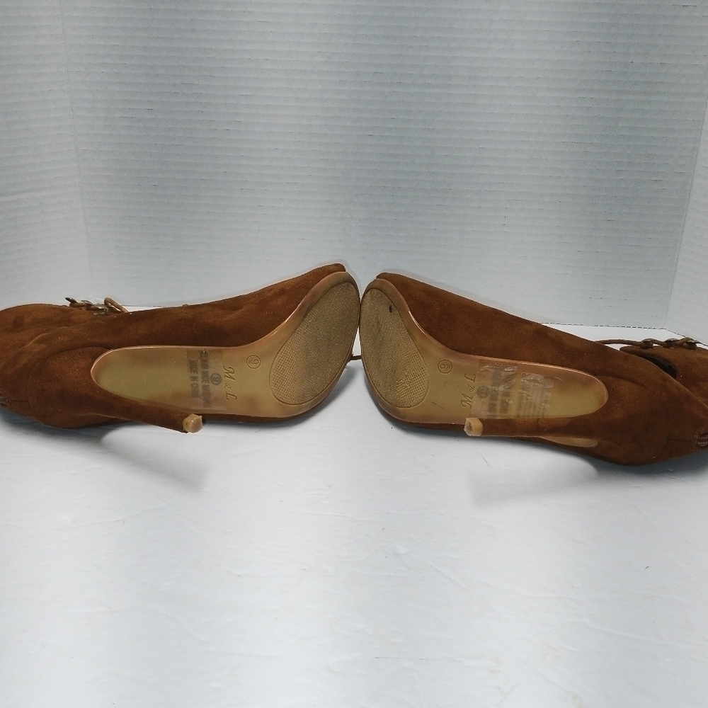 Banana-2 women's peep toes lace up booties camel color Size: 9 - Picture 4 of 9